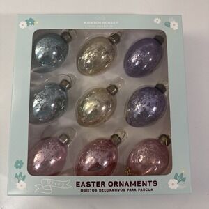 Kirkton House Crackle Pastel Easter Egg Glass Ornaments Set of 9 Spring NIB